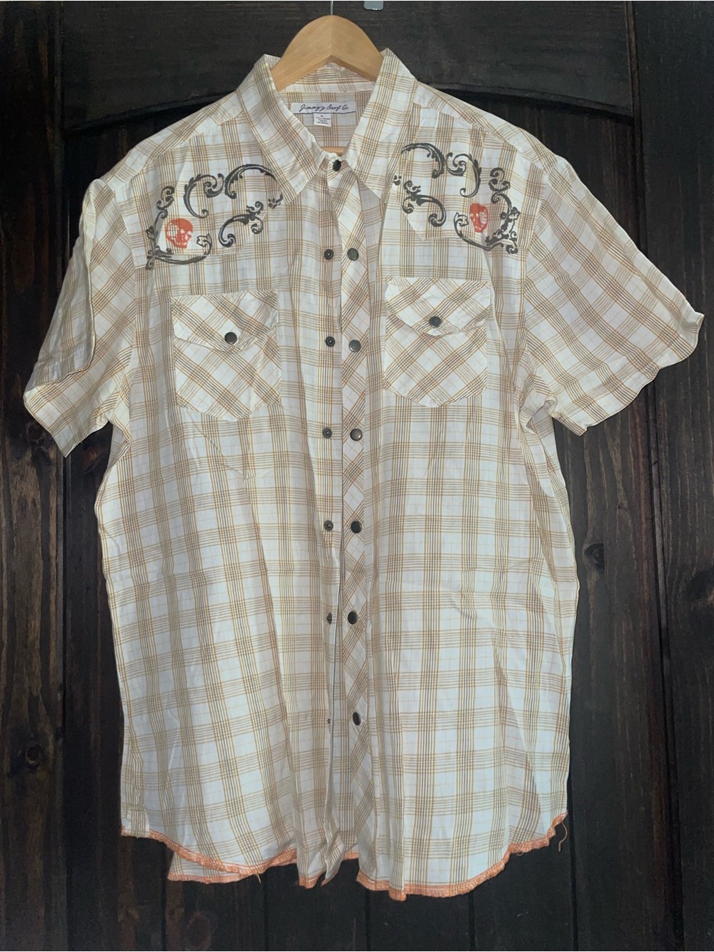 Men's Short-Sleeve Plaid Button-Down, Jimmy’s Surf Co., Size L